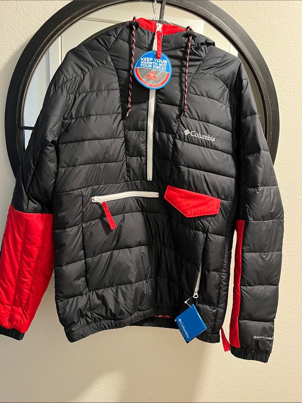 Columbia Black and Red Unisex anorak Hooded Puffer Pullover Jacket Unisex